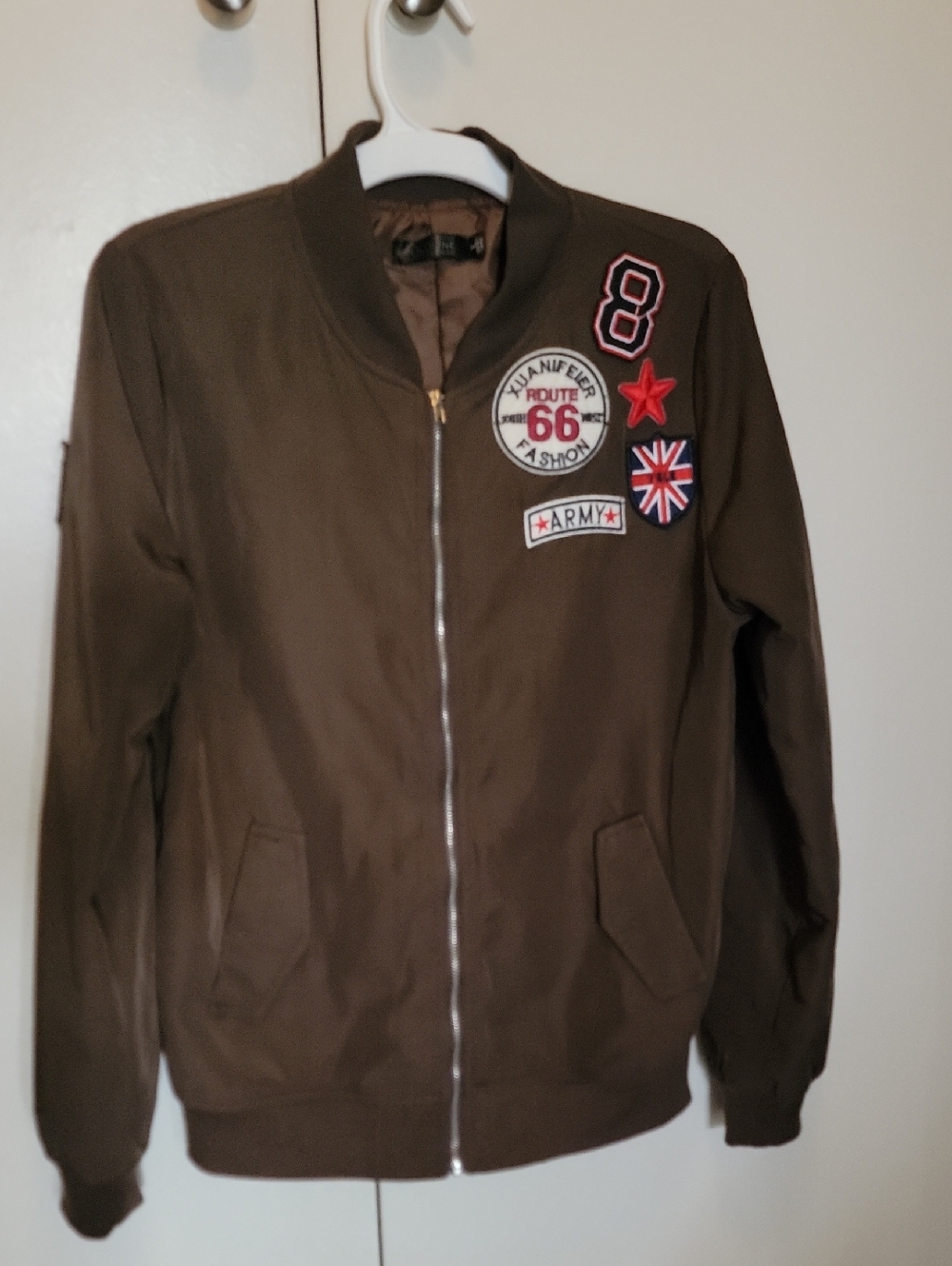Olive Green Patch Detail Bomber Jacket